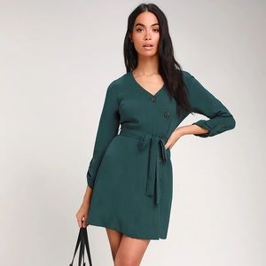 Willah Teal Green Button-Up Wrap Dress